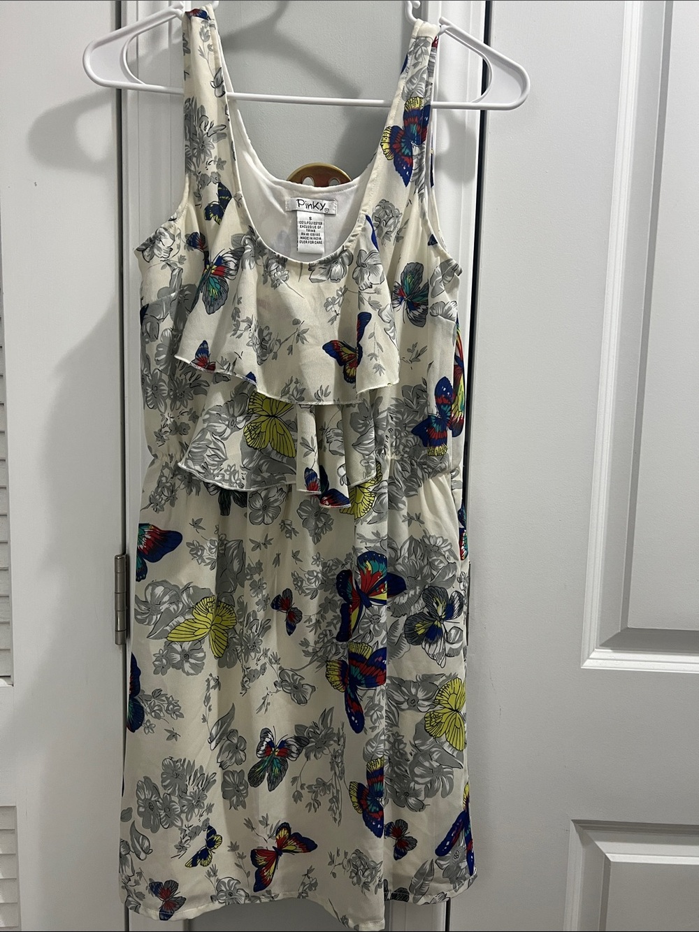 Pinky Cream Mini Dress with Colorful Butterfly Print Size S